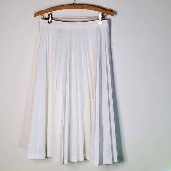 Vintage 60s White Crisp Pleated A-Line Midi Midcalf Marilyn Glam Skirt - Picture 3 of 10